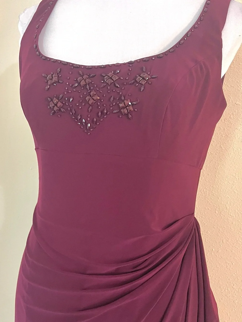 Alex Evenings Wine Burgundy Beaded Two-Piece Evening Gown Waterfall-Ruffle 10
